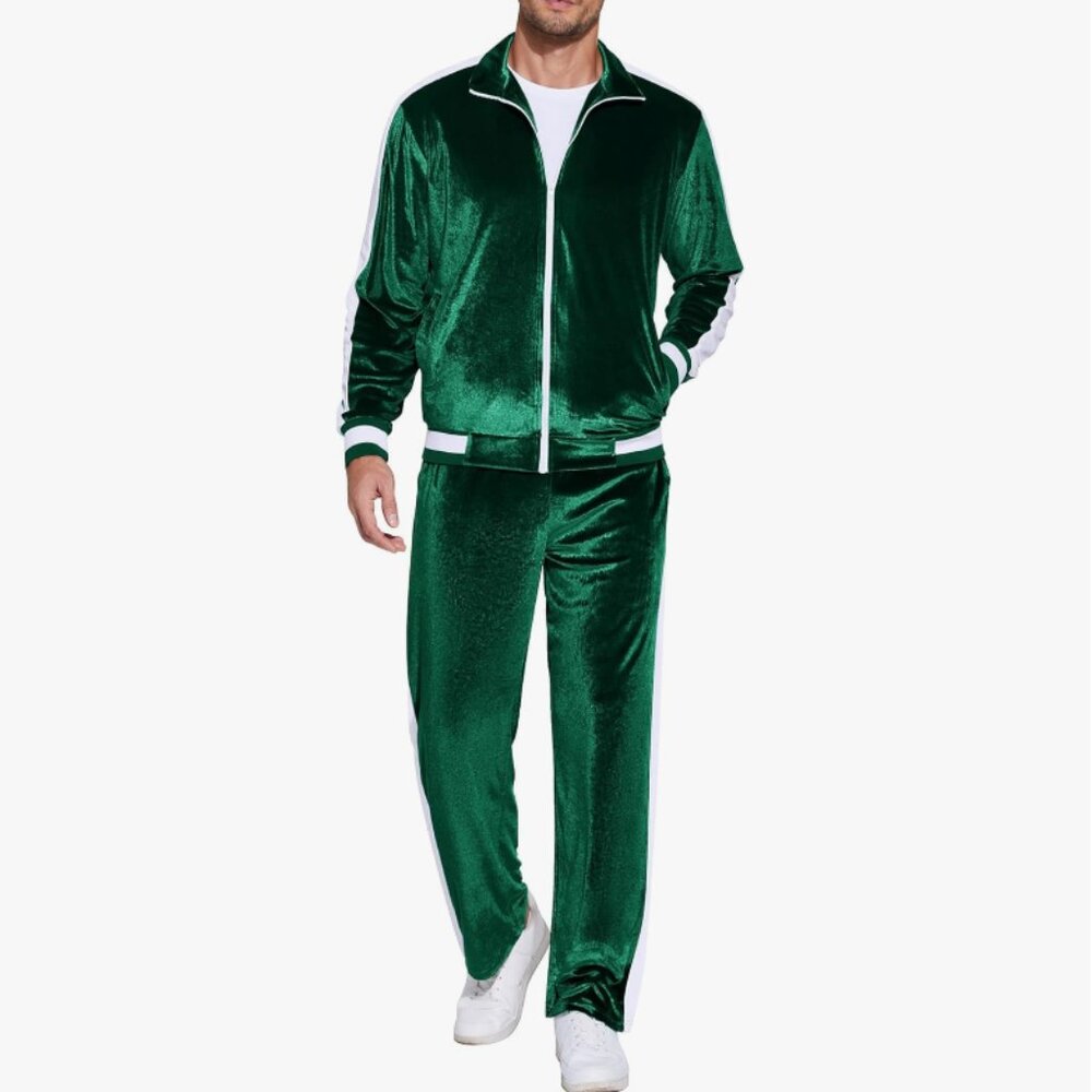 Two Piece Track Suit w/Contrasting Stripe in Dark Green